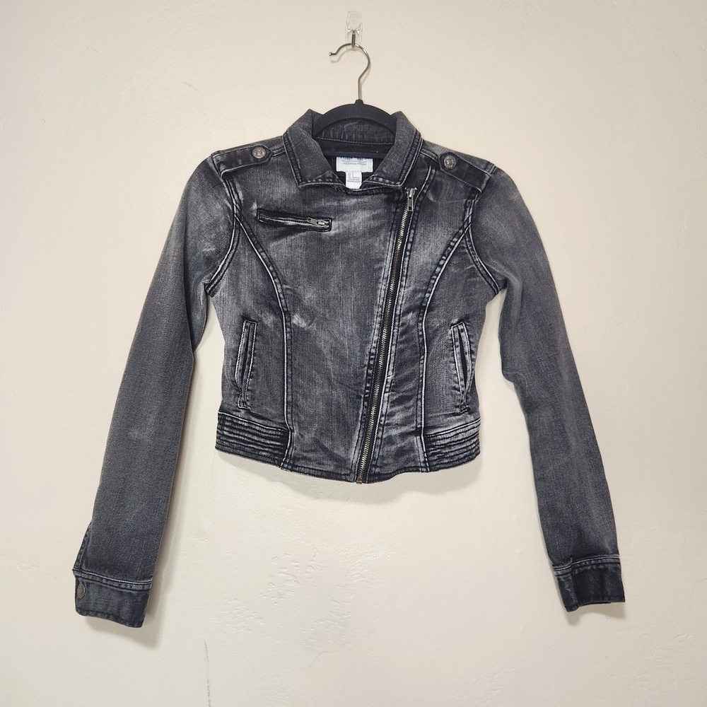 Forever 21 Jean Moto Jacket Black Denim Womens Size Small